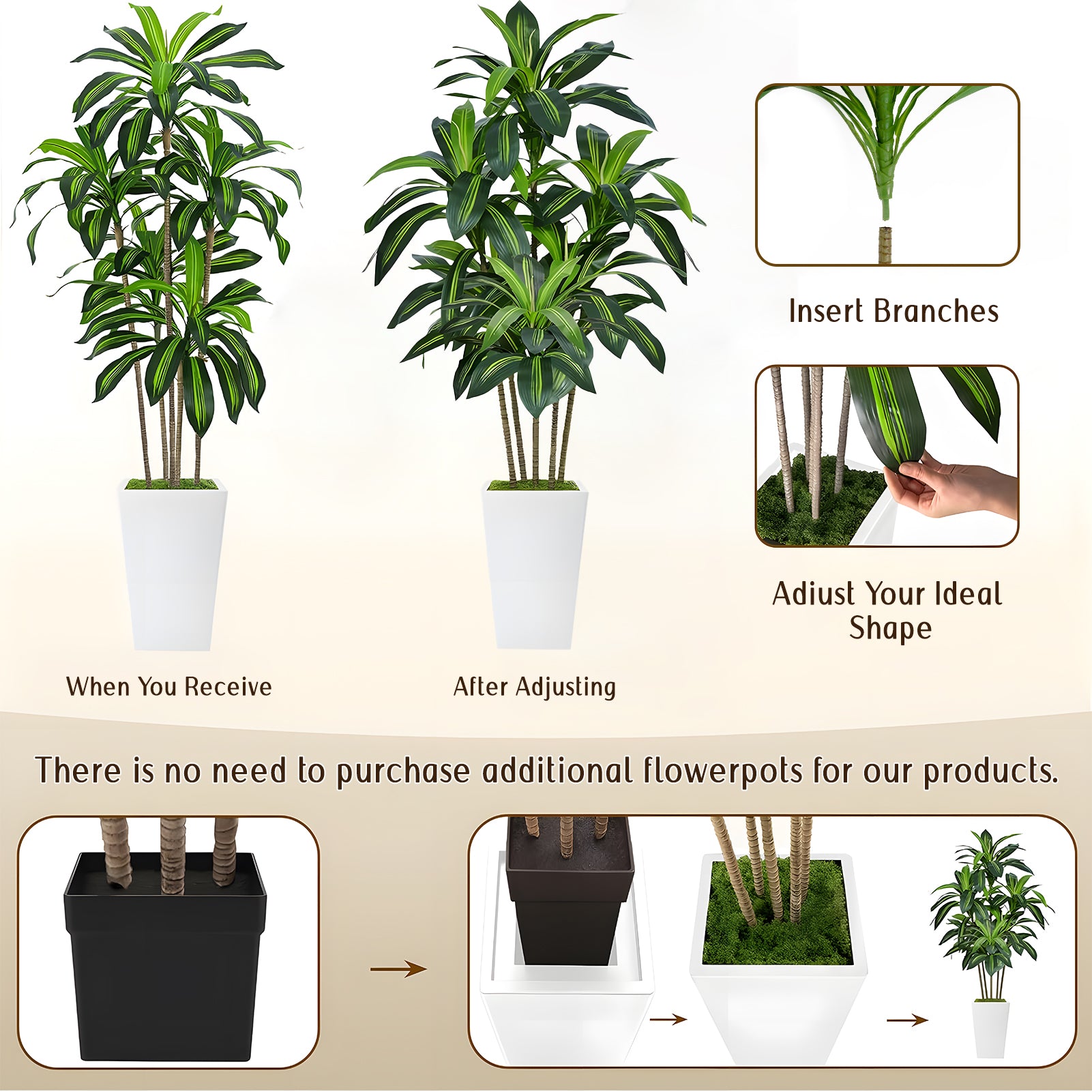 CandWuom 6FT Artificial Dracaena Tree,Fake Tree with White Tall Planter - Faux Yucca Tall Fake Floor Plant in Pot - Artificial Trees for Home Office Living Room Decor Indoor
