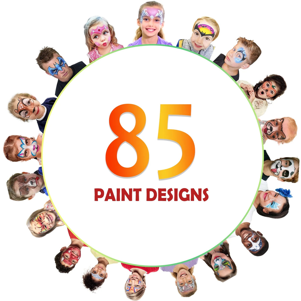 CandWuom Face Painting Kit for Kids –42 Colors Water Based Body Face Paint Kit Includes Hair Chalks Comb, Brushes, Stencils, Professional Face Paint Kit