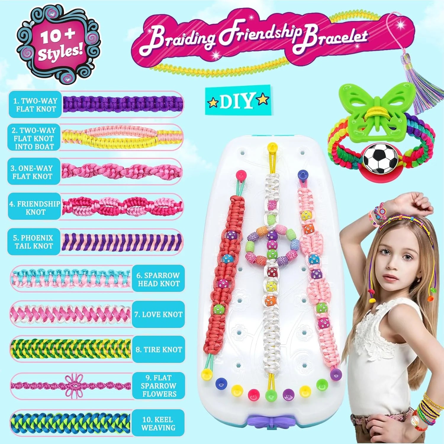 CandWuom Friendship Bracelet Making Kit, Bracelet Kit for Girls, Jewelry Bracelet Kit, Portable DIY Knitting for Kids, Best Gifts Ideas for Kids Age 7 8 9 10 11 12 Year Old (Blue)
