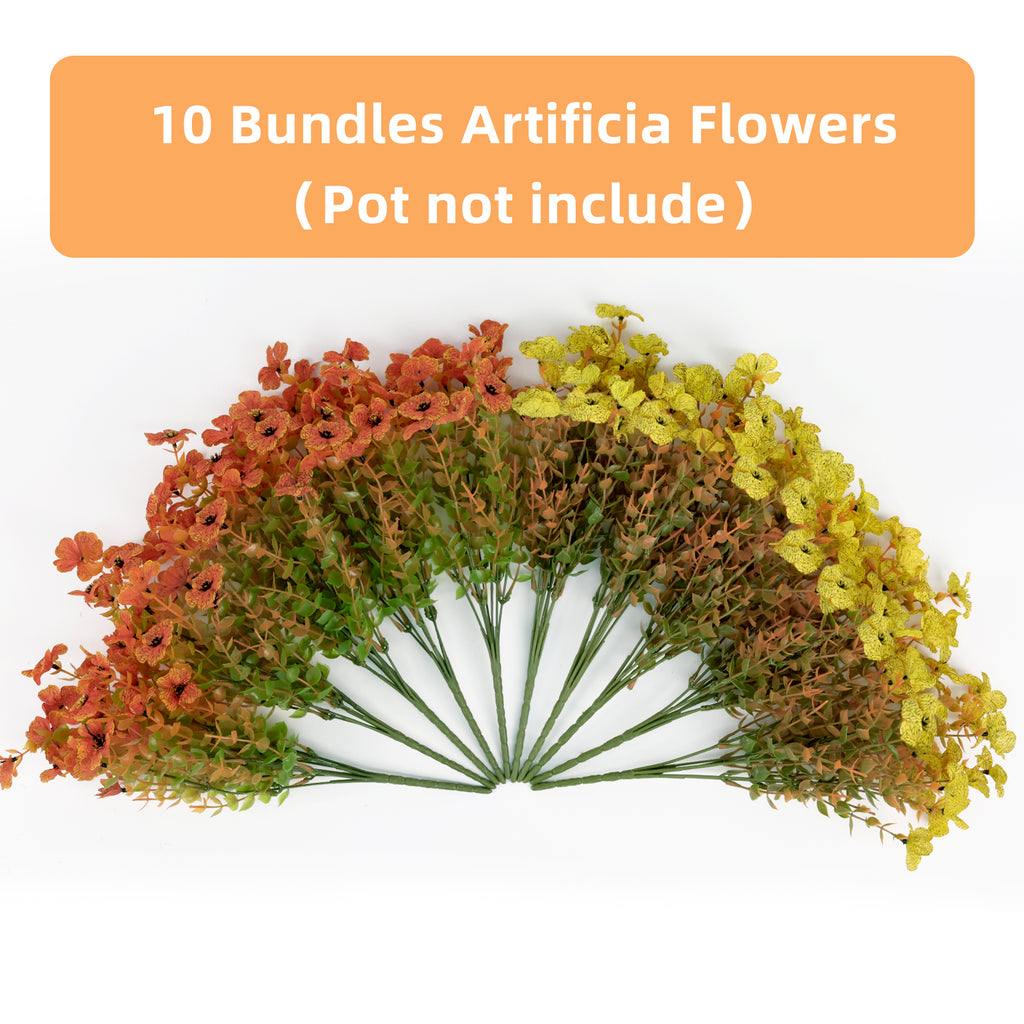 CandWuom Artificial Fall Flowers Fake Mums for Outdoor Autumn Decoration, 10 Bundles Faux Silk Orange Yellow Mums Daisy Look Real UV Resistant for Outside Home Porch Patio Planter