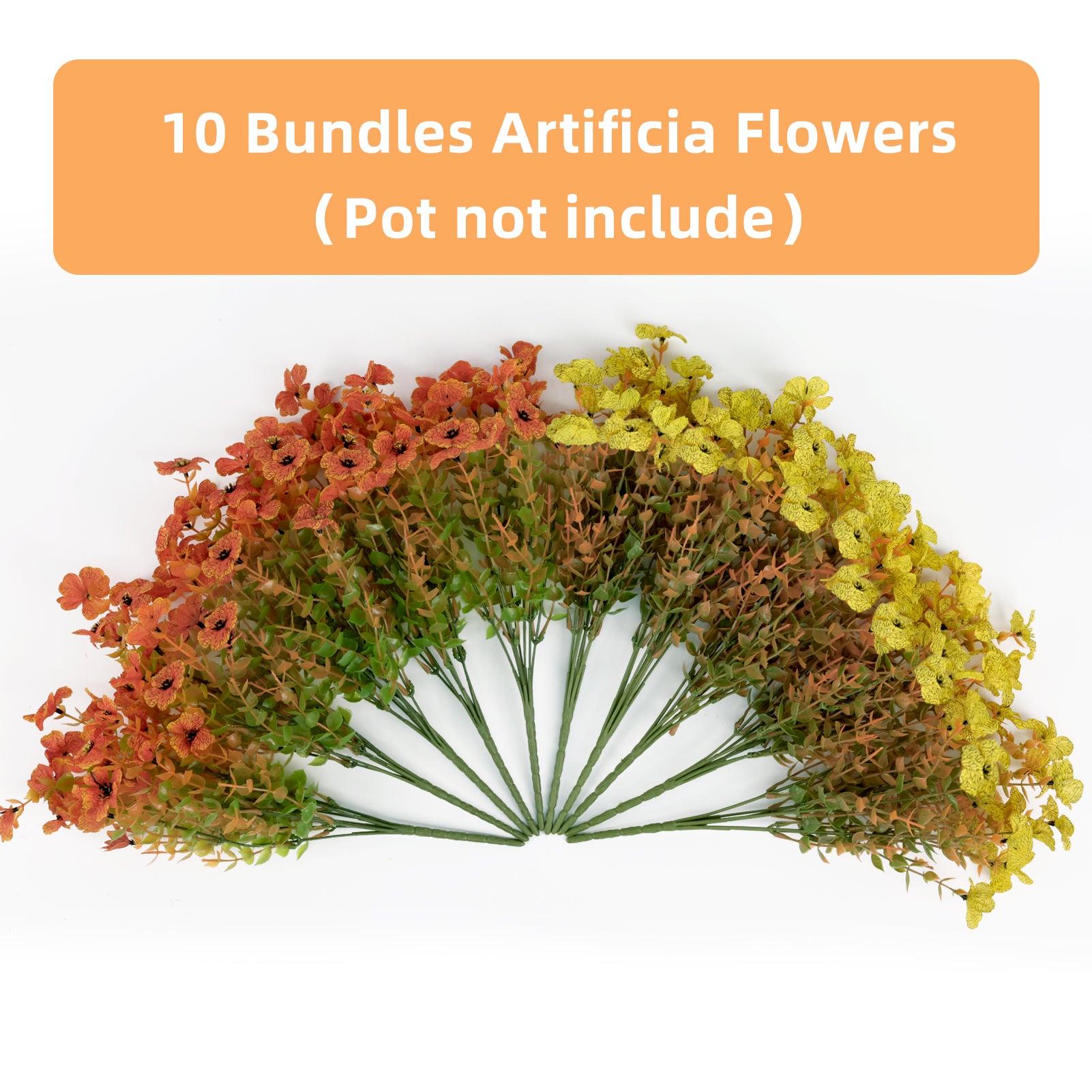 CandWuom Artificial Fall Flowers Fake Mums for Outdoor Autumn Decoration, 10 Bundles Faux Silk Orange Yellow Mums Daisy Look Real UV Resistant for Outside Home Porch Patio Planter