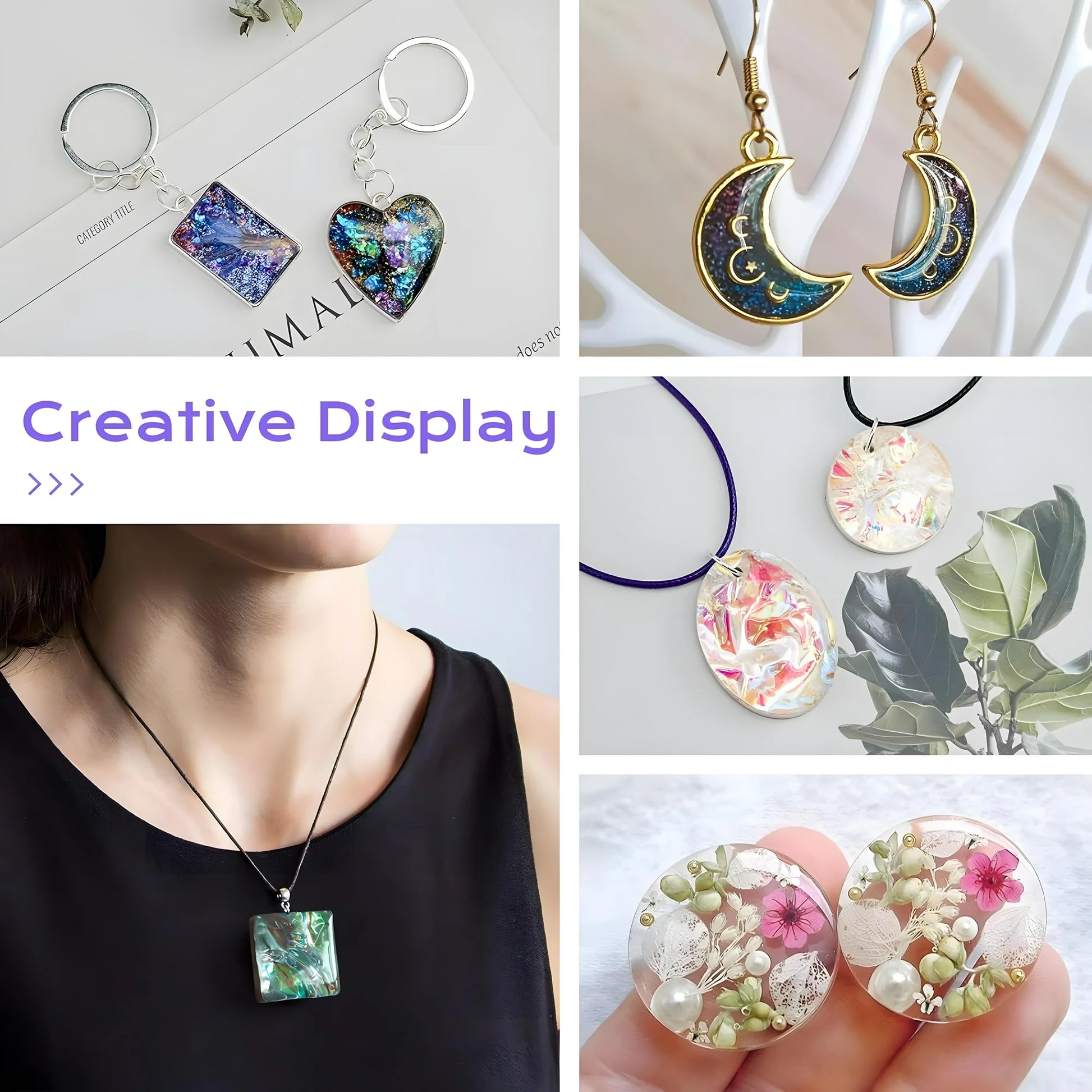 CandWuom UV Resin Jewelry Making Kit - 300g Crystal Clear Resin with Light & Molds for DIY Necklace & Keychain & Earring Making