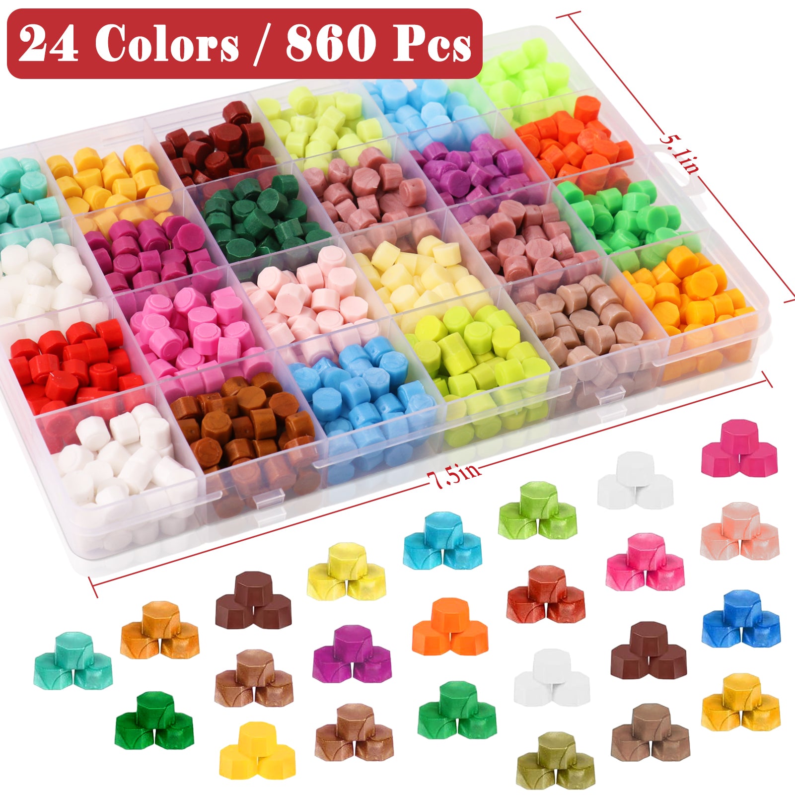 CandWuom Wax Seal Kit with Gift Box, 860 Pcs 24 Colors Sealing Beads, 2 Pcs Stamps, Sealing Wax Warmer, Metallic Pen, Envelope, Candles for Wedding Invitation Birthday Gift and DIY Craft