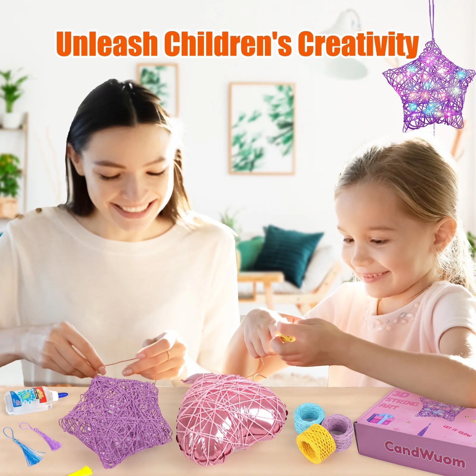 CandWuom Craft Kits for Girls Ages 8-12, 3D Light Up String Arts Heart Star Diamond Lantern Toys for Girls 8 9 10 11 12 Years Old Birthday Christmas Gifts