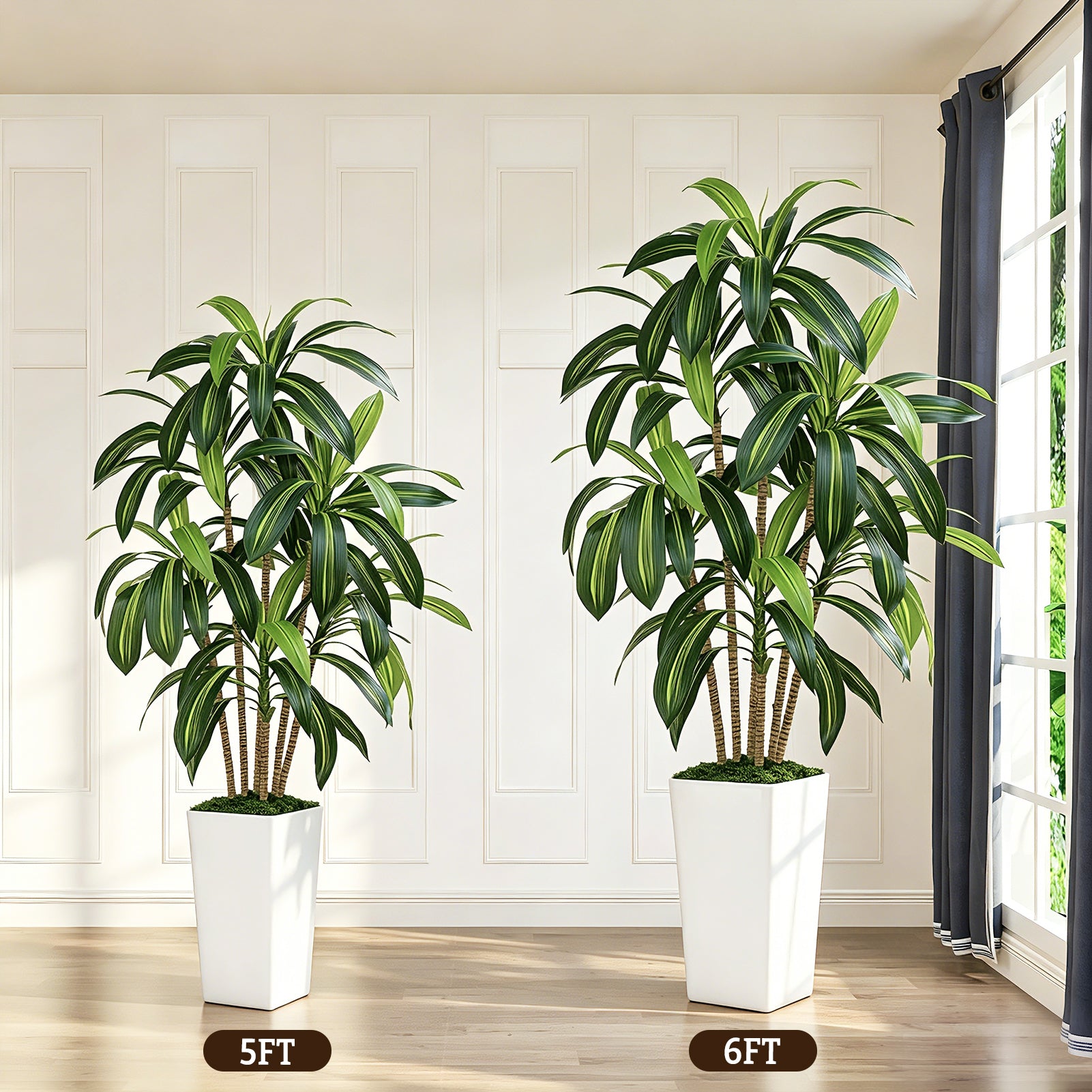 CandWuom 5FT Artificial Dracaena Tree,Fake Tree with White Tall Planter - Faux Yucca Tall Fake Floor Plant in Pot - Artificial Trees for Home Office Living Room Decor Indoor
