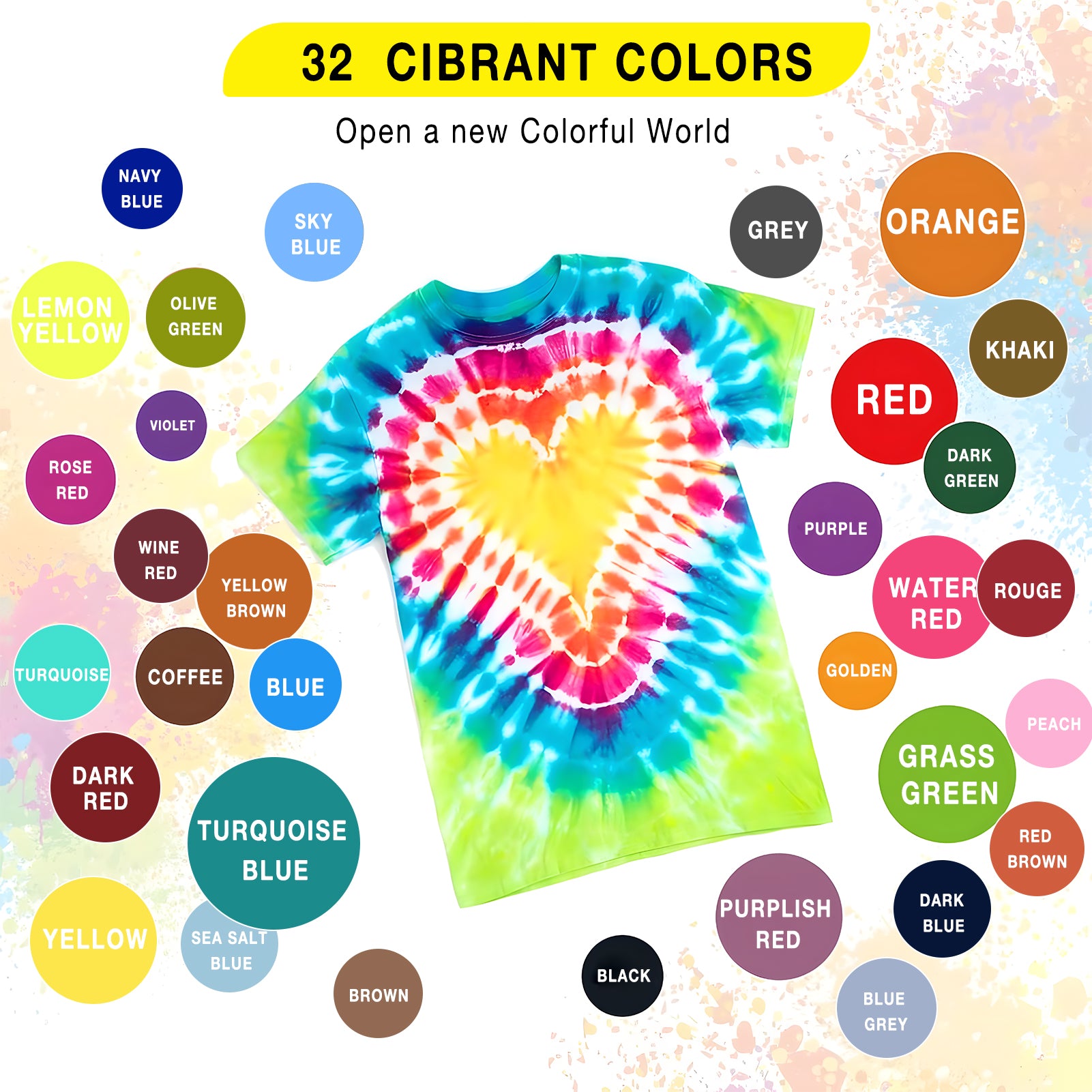 DIY Tie Dye Kits, 32 Colours All-in-1 Tie Dye Set Contain 32 Bag Pigments, Rubber Bands, Gloves, Sealed Bag, Apron and Table Covers for Craft Arts Fabric Textile Party DIY Handmade Project