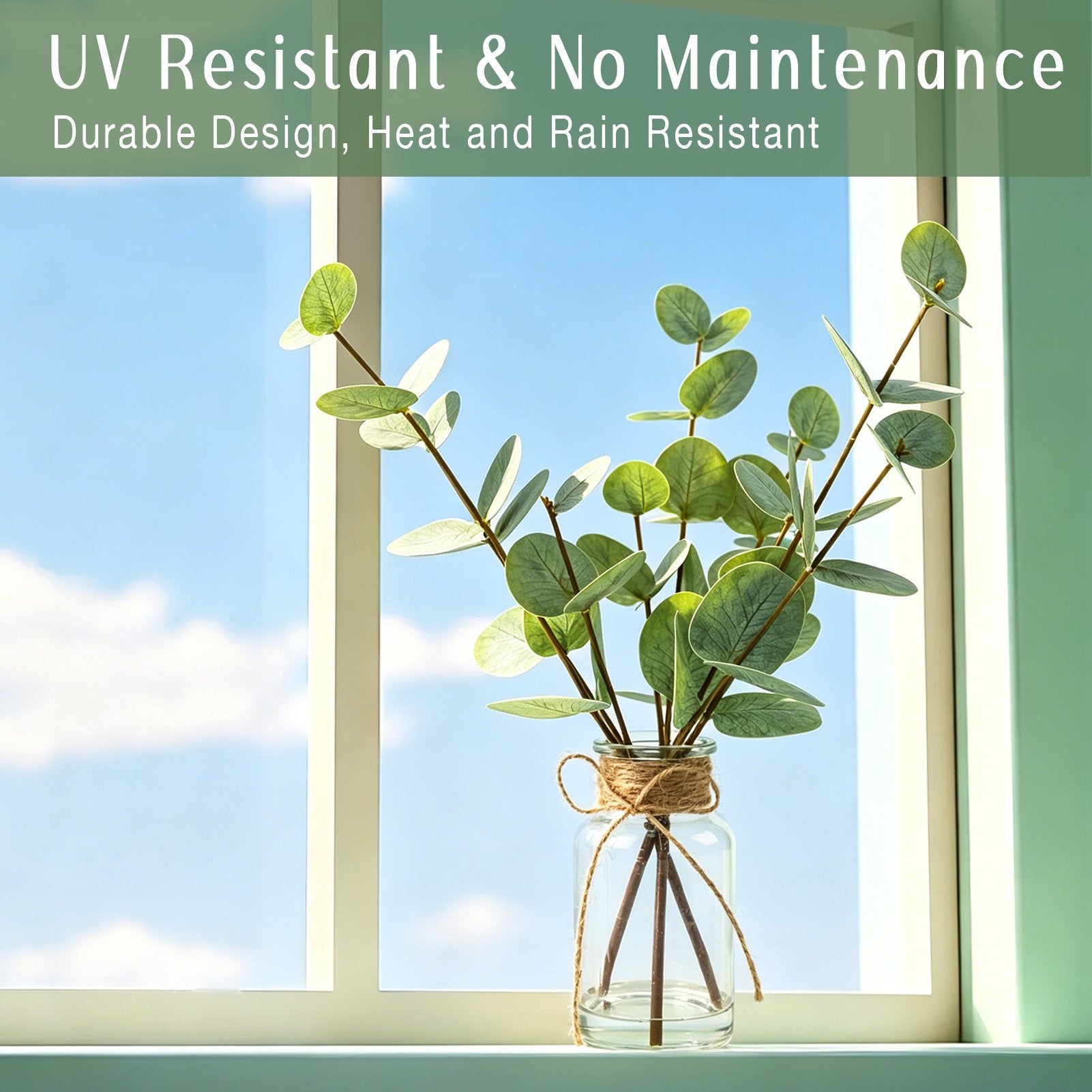 CandWuom Artificial Eucalyptus Stems in Glass Vase with Faux Water, 13.5” Fake Plants Faux Greenery Leaves with Lights, Decorations for Bathroom Home Office Farmhouse Wedding