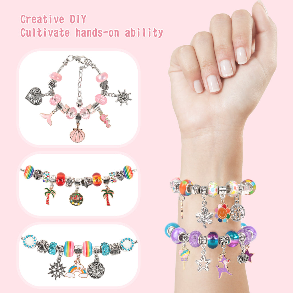CandWuom 120 Pcs Charms Bracelet Making Kit, 120 Pcs Girls Jewelry Making Kit, Crafts Gifts for Teen Girls Ages 5 6 7 8-12, with a Portable Bracelet Organizer Box