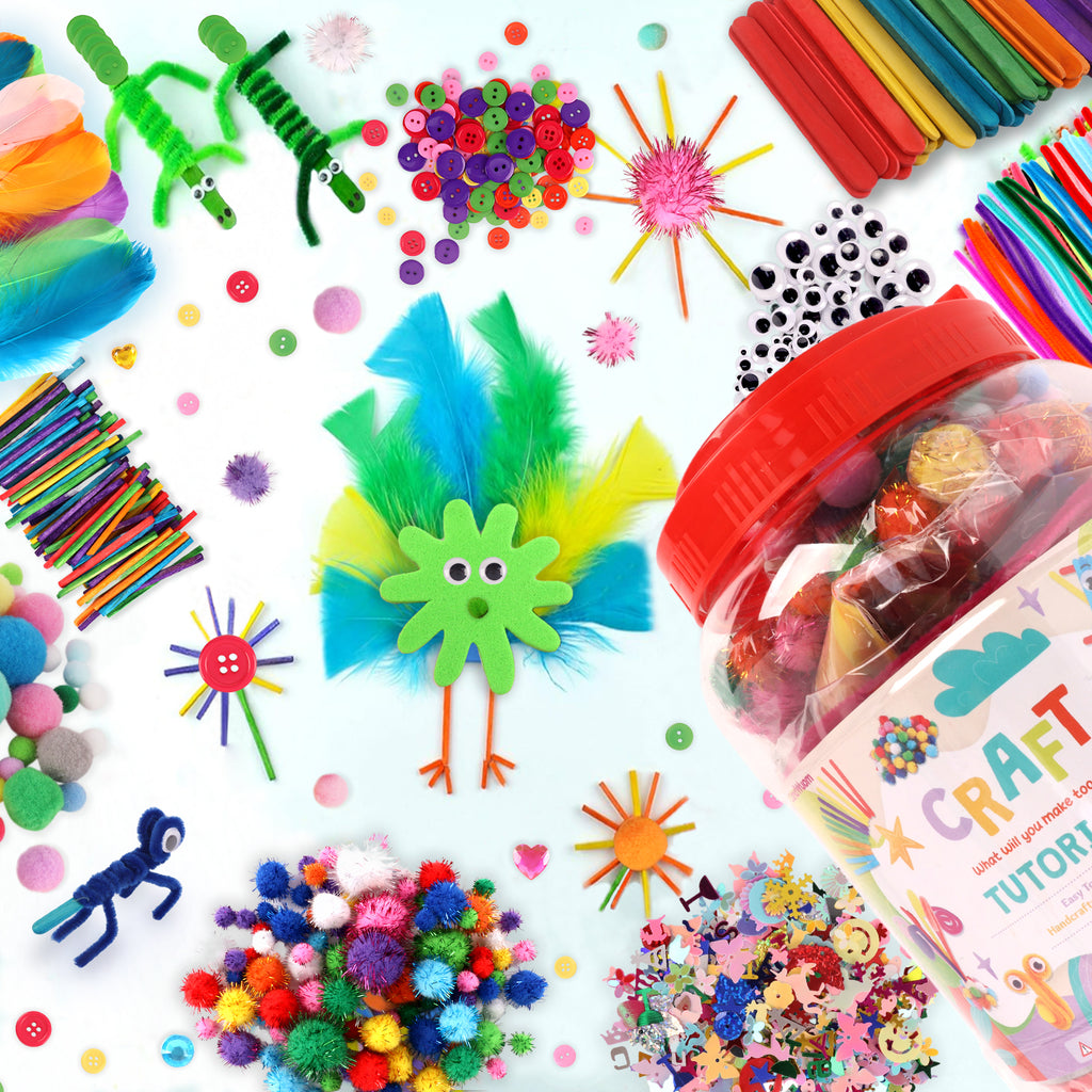 CandWuom Arts & Crafts Supplies Kits & Materials Set for Kids - 1000Pcs+Craft Kit with Pipe Cleaners Pom Poms Craft for Kids Ages 4-8 Girls & Boys Birathday Gifts