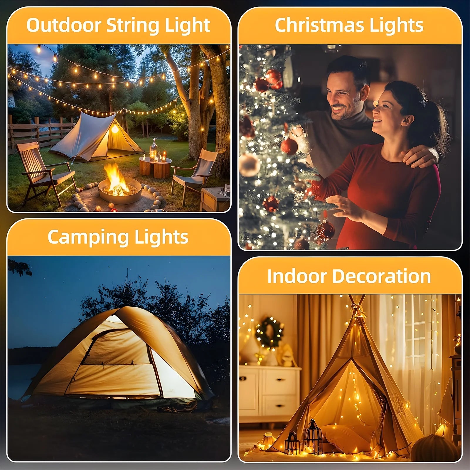 CandWuom Camping Lights, Outdoor Camping String Lights with 9 Lighting Modes, 32.8FT USB Rechargeable with Remote Control, IPX4 Waterproof Portable Warm Lights for Tent, Yard, Hiking & Decoration