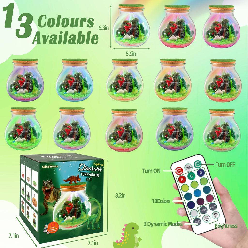 CandWuom Dinosaur Gifts for Boys - Dinosaurs Terrarium Kit for Kids - Birthday Gift for Boy Ages 4 5 6 7 8-12 Year Old - DIY Dino Toys for Boys - Arts and Crafts Kit for Kids