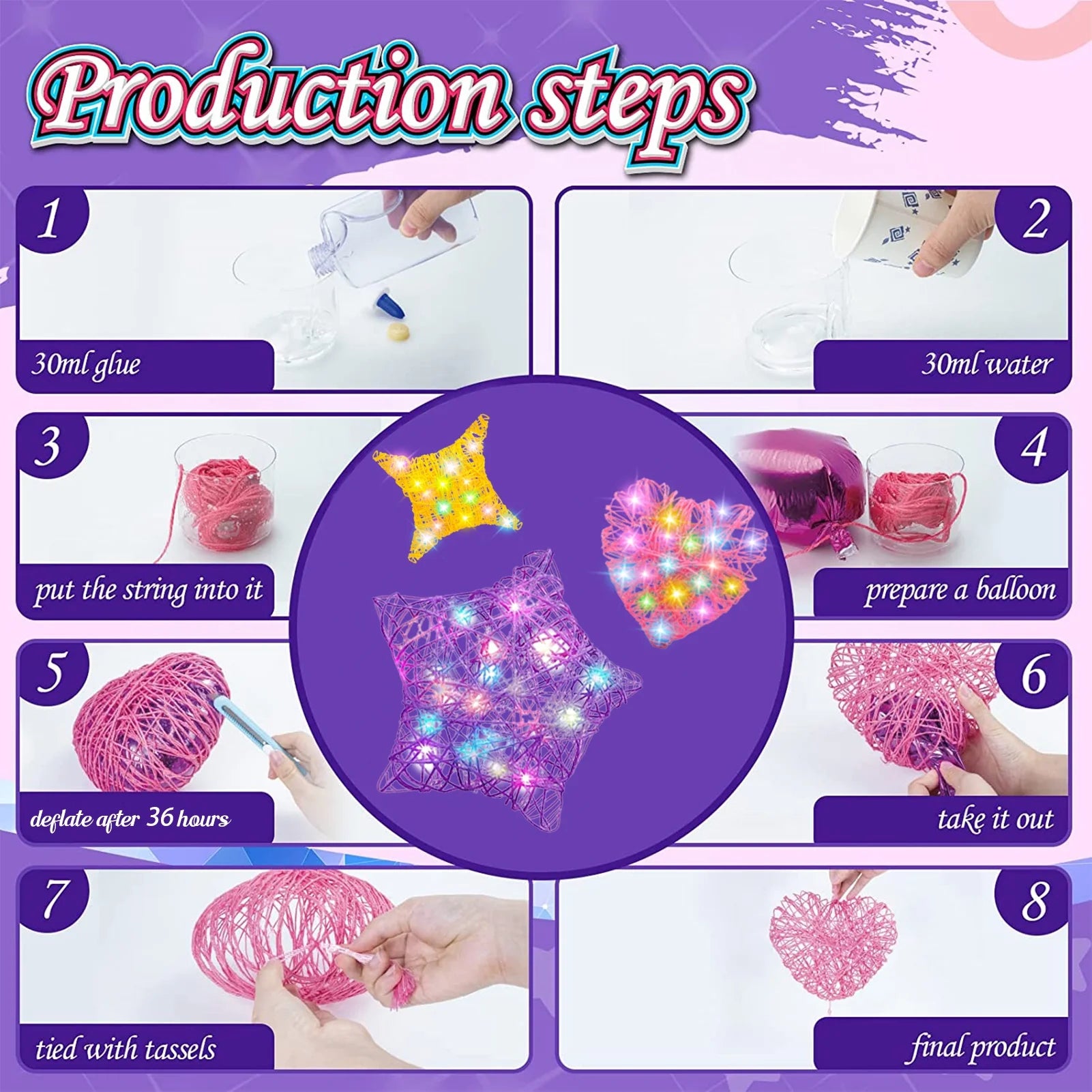 CandWuom Craft Kits for Girls Ages 8-12, 3D Light Up String Arts Heart Star Diamond Lantern Toys for Girls 8 9 10 11 12 Years Old Birthday Christmas Gifts