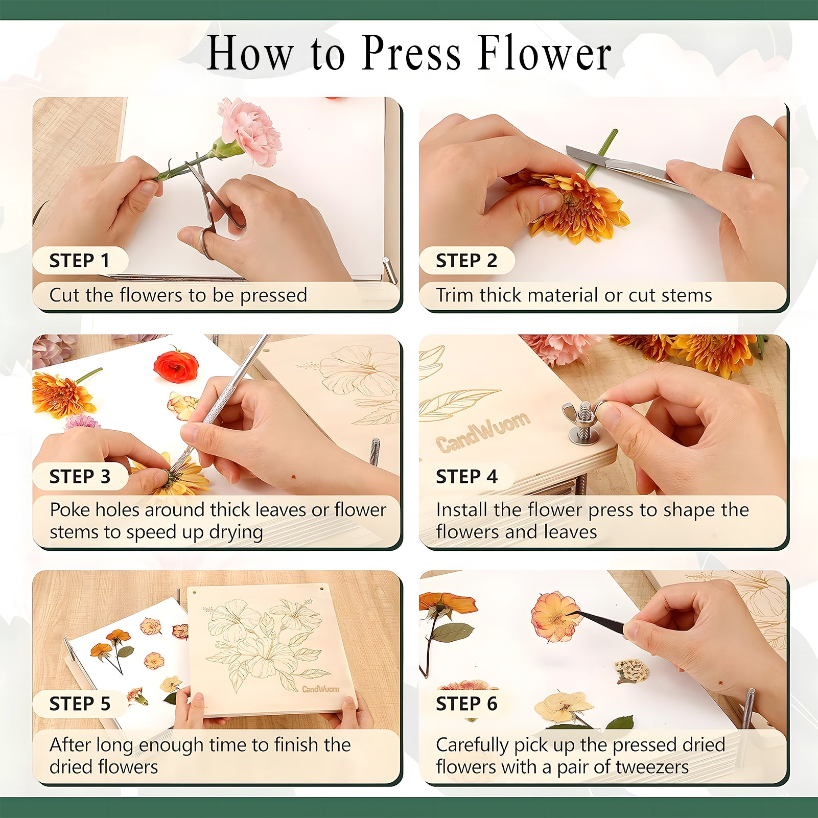CandWuom Flower Press Kit, 11" x 11" Large 10 Layers Wooden Flower Pressing for Adults & Kids, Bouquet Preservation Craft Kit, DIY Flowers Drying Art, Ideal Gift for Arts and Crafts Lovers
