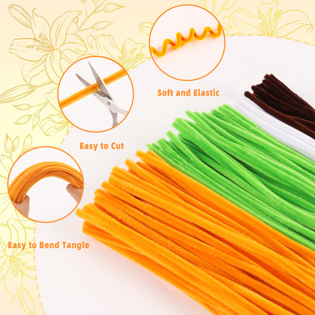 CandWuom Pipe Cleaners Craft Flower Kit, Pipe Cleaner Bulk for DIY Yellow Sunflower Making with Step-by-Step Tutorials for Mom, Lover, Friend Gifts