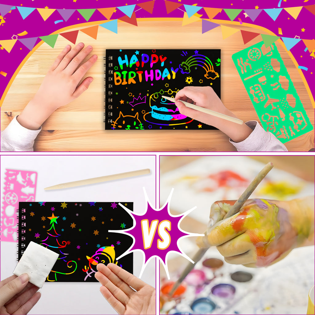 CandWuom Scratch Art Party Favors for Kids: 24 Pack Rainbow Scratch Notebook Bulk Kids Craft School Supplies for Girls Boys 4-8 Years Old Kids Birthday Goodie Bags Christmas Gifts Classroom Prizes