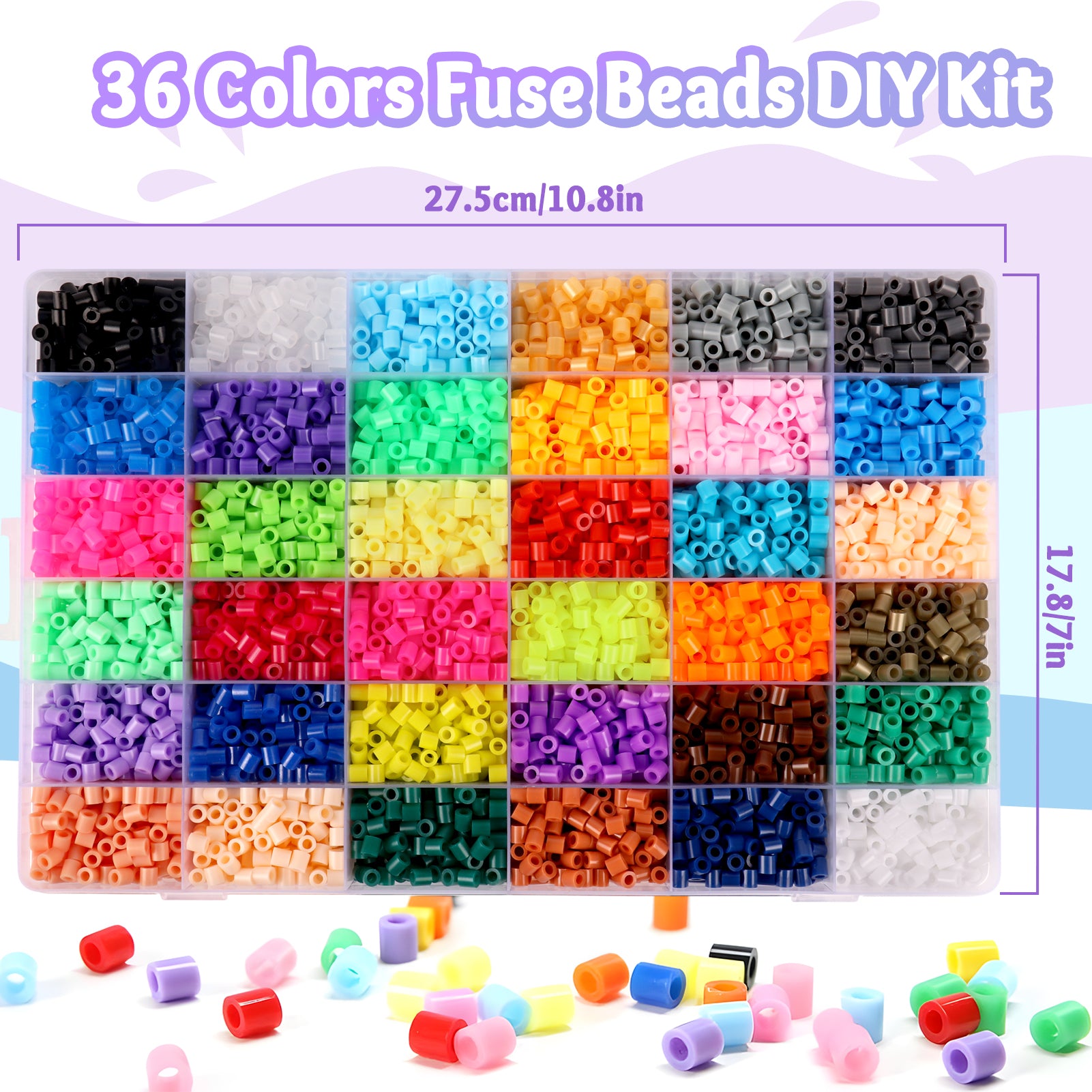 CandWuom Fuse Beads Kit - 11,000 Pcs 36 Color 5mm Iron Beads for Kids Kit, Customizable Melting Bead Kit for 5-12 Girls DIY Craft Gift