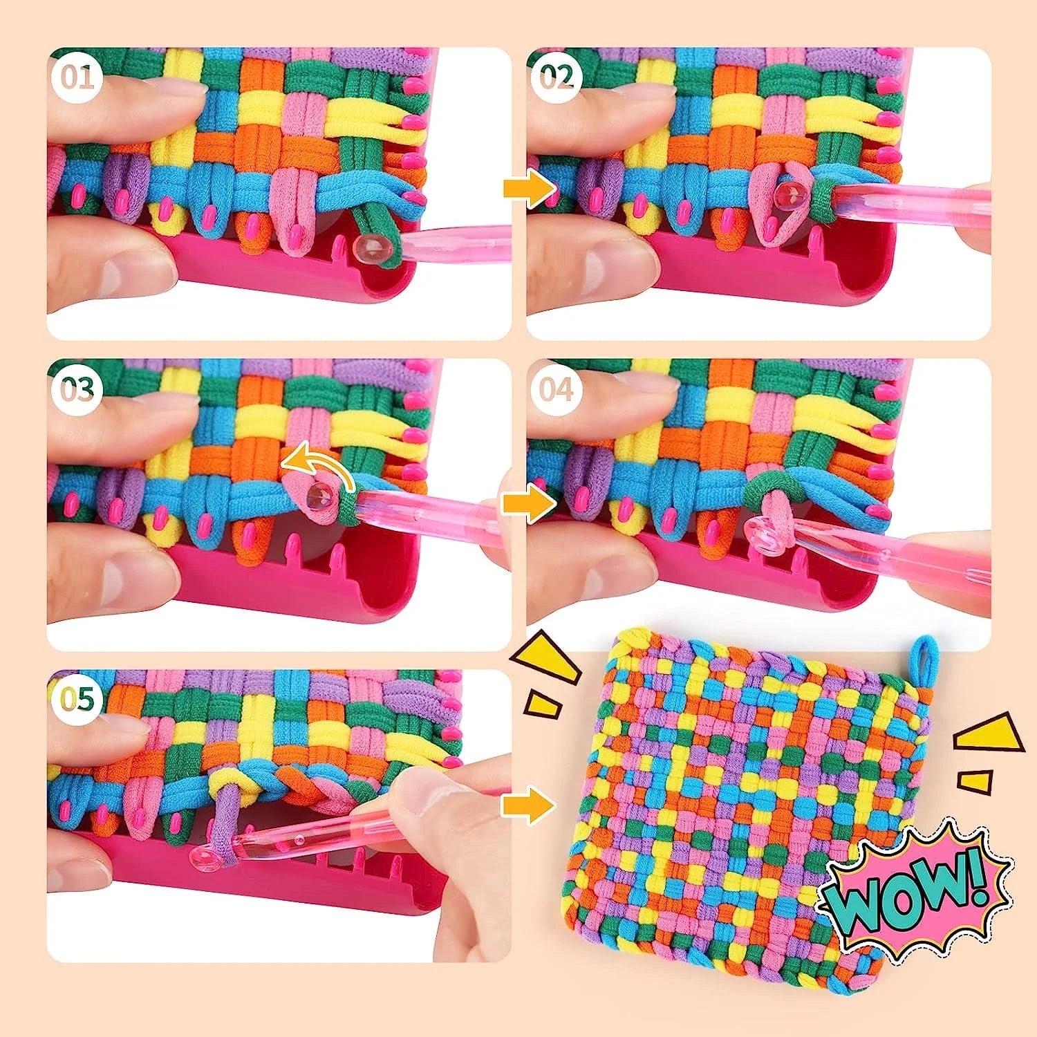 CandWuom Weaving Loom Kit Toys for Kids, Potholder Loops Crafts for Girls Ages 6-8, 7" Pot Holder Loom Knitting Kits Gifts for Kids 8-12