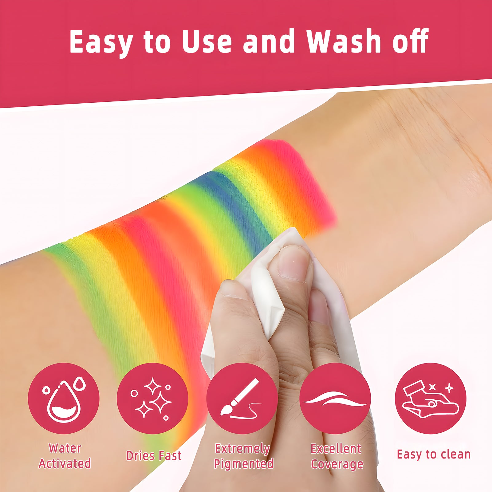 CandWuom Professional Face Painting Kit for Kids & Adults, Split Cake Face Paint Palette 12 x 10gm with Stencil, One Stroke Non Toxic Rainbow Body Paint Set for Halloween & Christmas Makeup