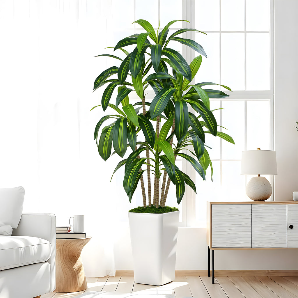 CandWuom 5FT Artificial Dracaena Tree,Fake Tree with White Tall Planter - Faux Yucca Tall Fake Floor Plant in Pot - Artificial Trees for Home Office Living Room Decor Indoor