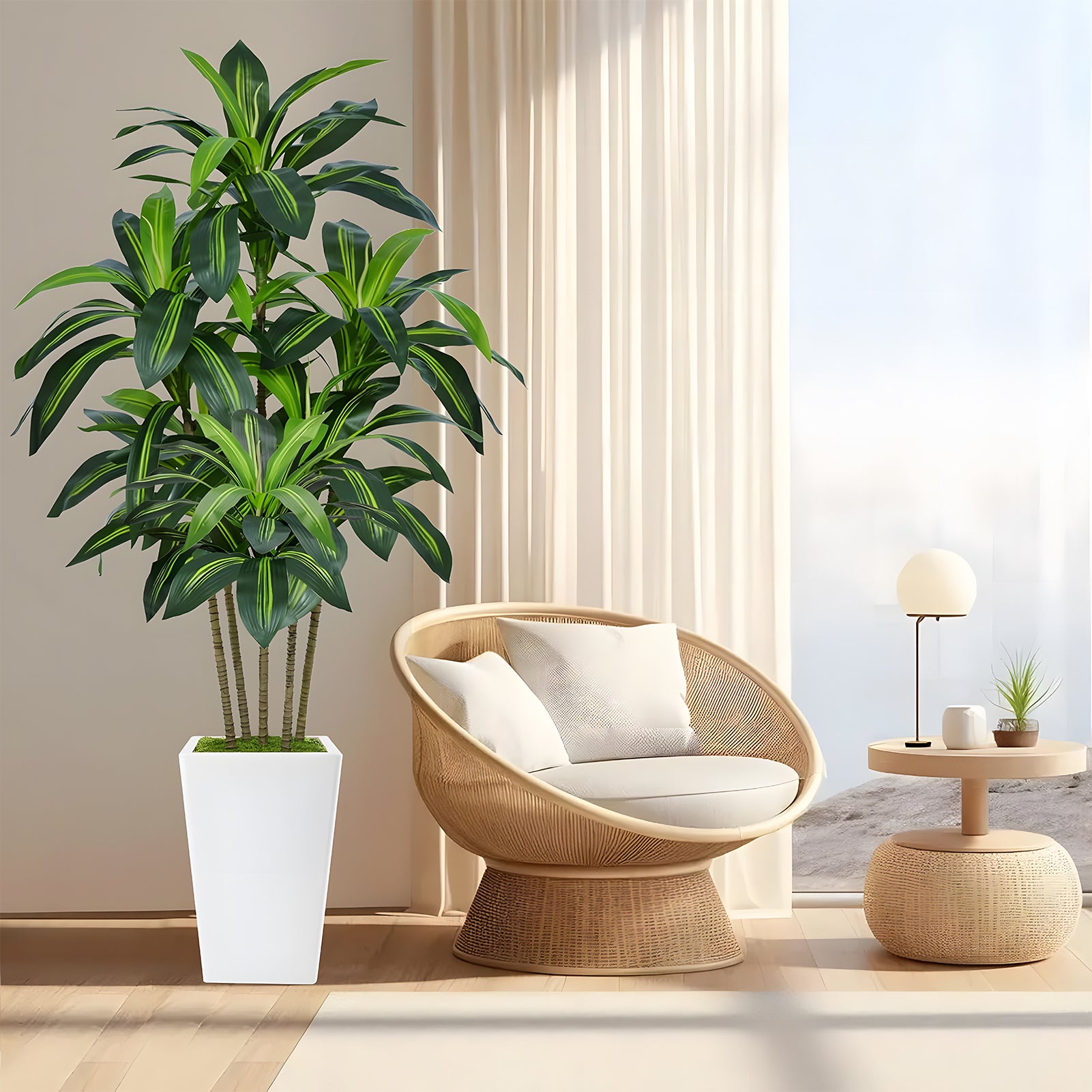 CandWuom 6FT Artificial Dracaena Tree,Fake Tree with White Tall Planter - Faux Yucca Tall Fake Floor Plant in Pot - Artificial Trees for Home Office Living Room Decor Indoor