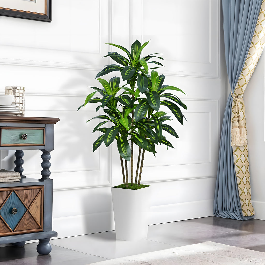 CandWuom 5FT Artificial Dracaena Tree,Fake Tree with White Tall Planter - Faux Yucca Tall Fake Floor Plant in Pot - Artificial Trees for Home Office Living Room Decor Indoor
