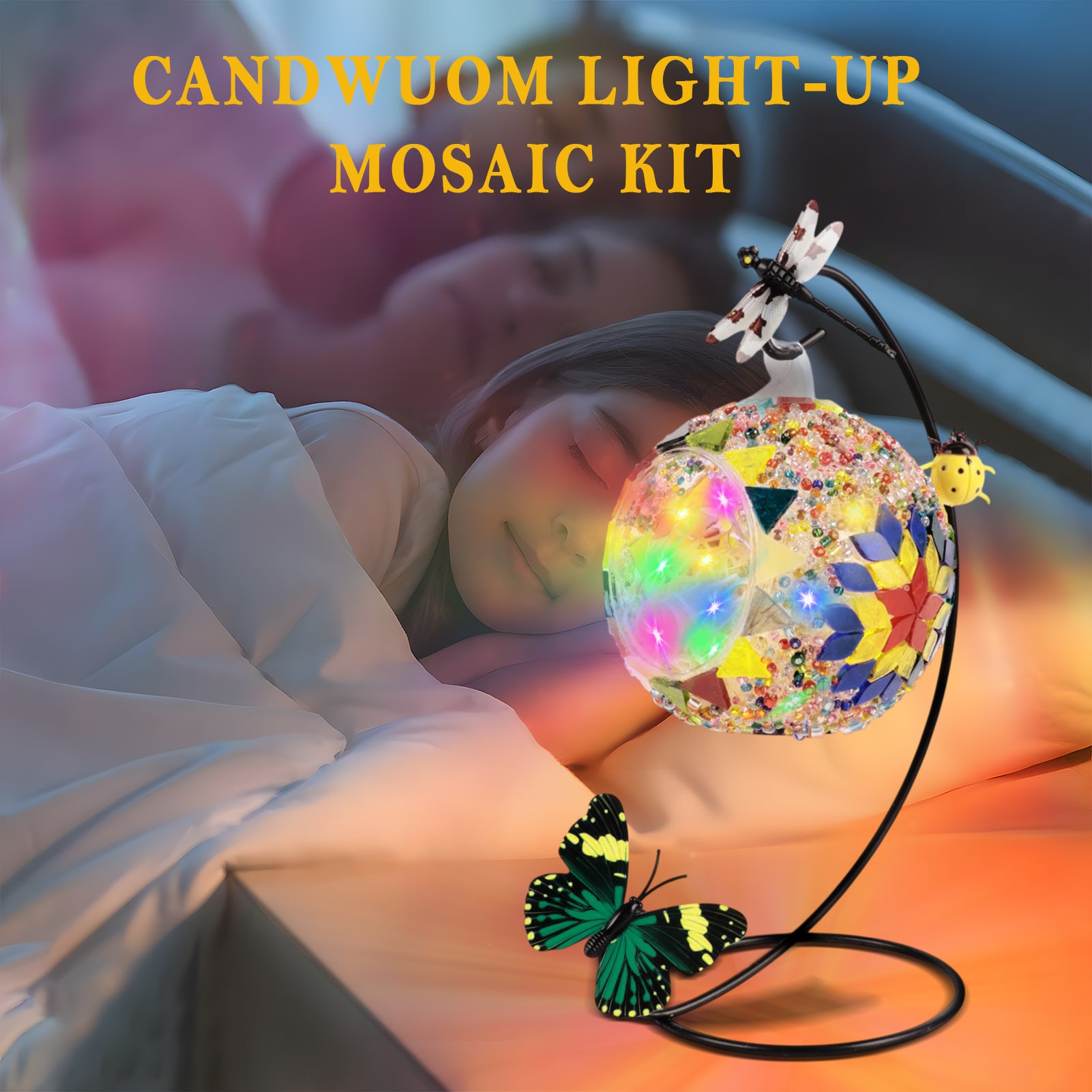 Glass Mosaic Lamp & Light Kit, Gifts DIY Mosaic Arts and Crafts Kit for Kids & Adults, Creativity Handmade Artwork for Home Lighting Decor, Toys Girls Birthday Gifts Ages 6 7 8 9 10 11 12