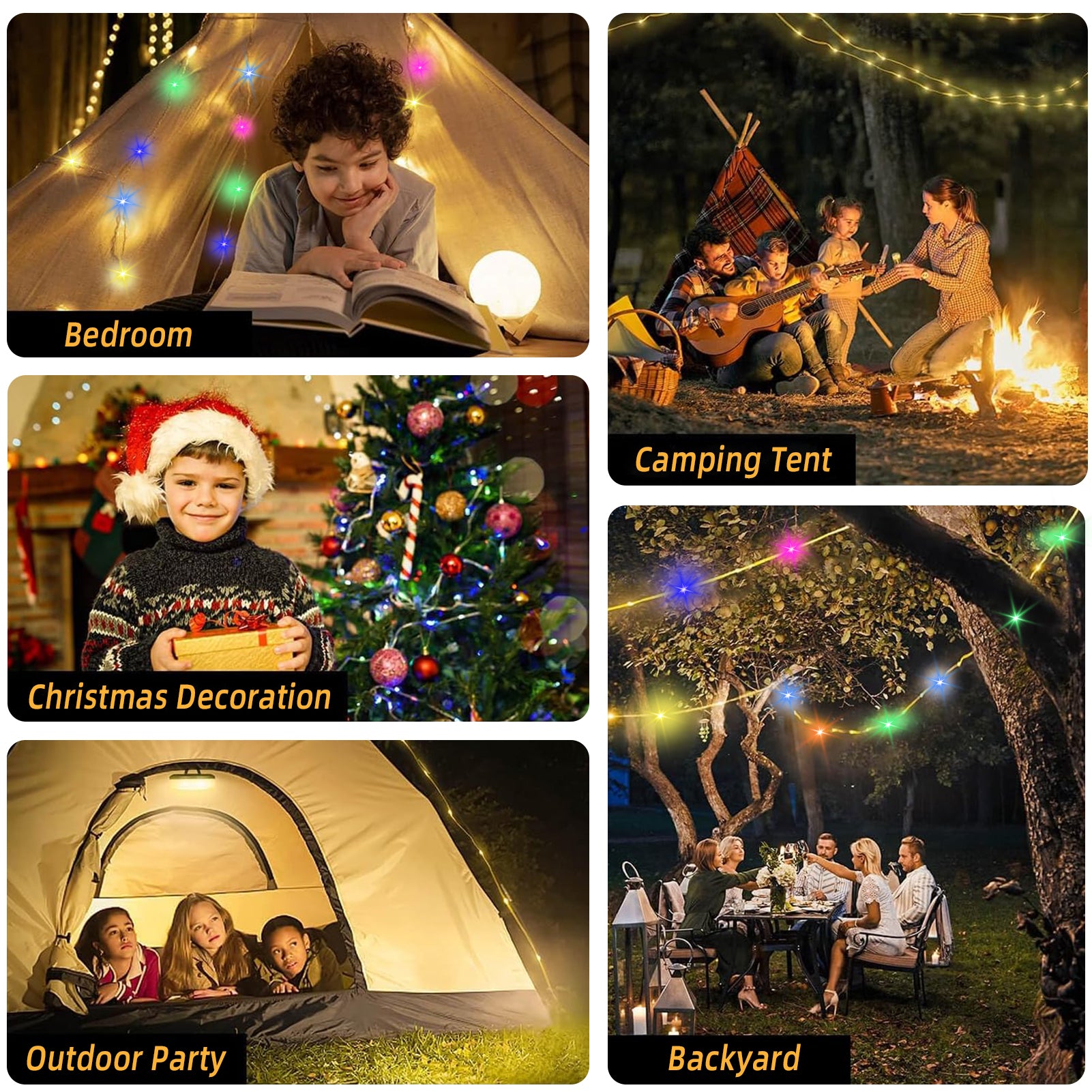 CandWuom Solar Camping String Lights, 4 in 1 Outdoor Tent Light with 9 Lighting Modes, Solar Powered and USB Rechargeable Tent Lantern, Portable Warm Lights for Yard, Hiking & Decoration