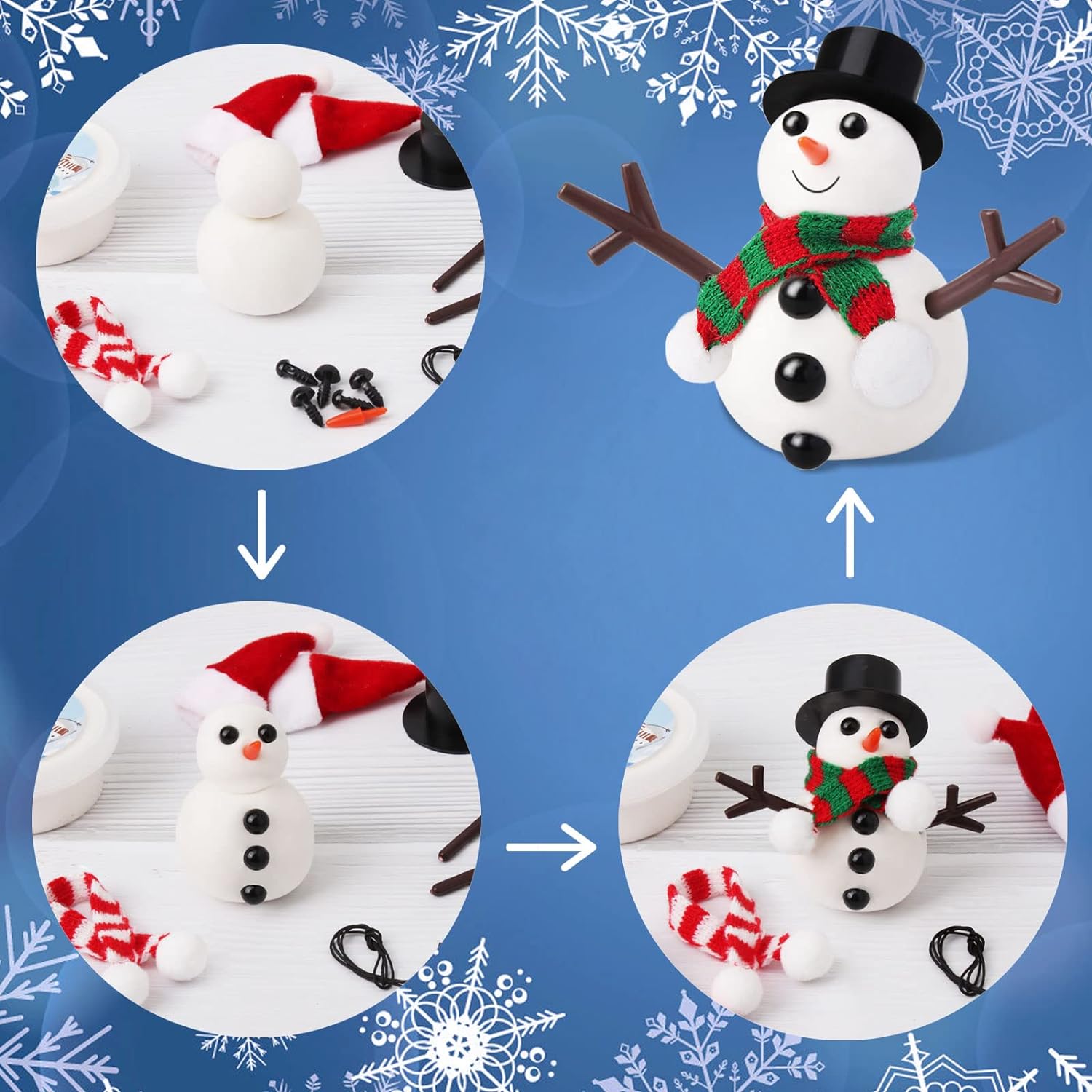CandWuom Christmas Craft for Kids, 10Pack Build a Snowman Kit, Air Dry Modeling Clay Snowman Crafts for Kids Xmas Gift